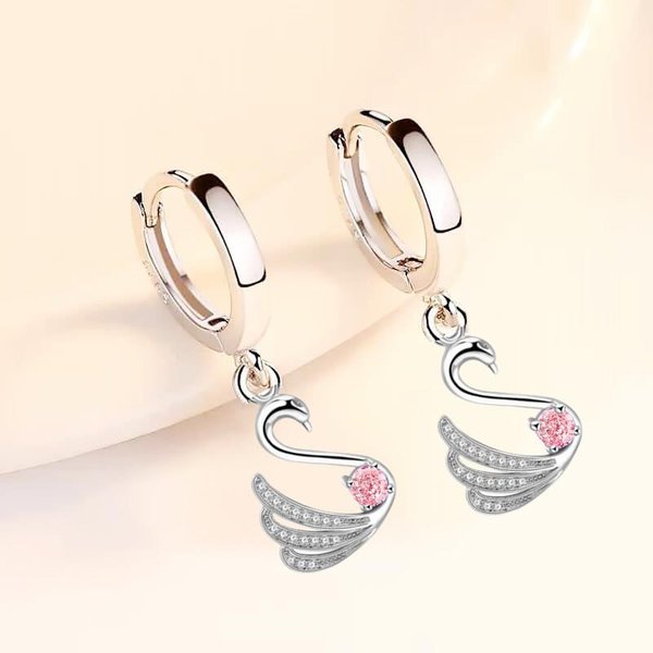 Pendientes Largos De ImitacióN S925 De Temperamento Cisne Volador Pendientes De Circonita De Personalidad Beige-image