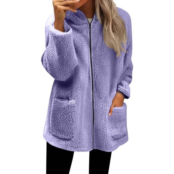 Damska Bluza Polarowa Oversize Z DłUgim RęKawem, Zapinana Na Zamek, Pulower, Casualowa Bluza Z Kapturem, Kurtka Na Jesień S Fioletowy-image