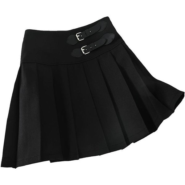 Falda Corta De Cintura Alta Estilo Preppy Falda Plisada De Estudiante AntiexposicióN L Negro-image