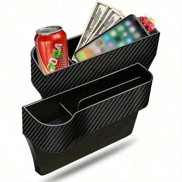 Organizador De Asiento De Coche, Organizador Multifuncional Relleno De Espacio Entre Asientos De Coche, Caja De Almacenamiento Lateral De Consola De Coche Con Portavasos Caja De Almacenamiento Para Espacio Between Asientos De Coche Black Co-Pilot-image