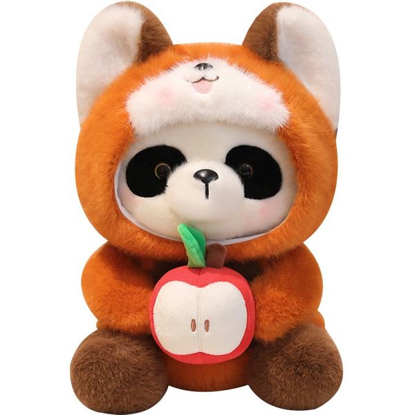 Adorable Peluche De Panda Rojo Animal De Peluche Lindo Panda Cosplay Mapache Peluche MuñEca Bebé Almohada Decorativa Regalo De CumpleañOs Navidad 35Cm-image