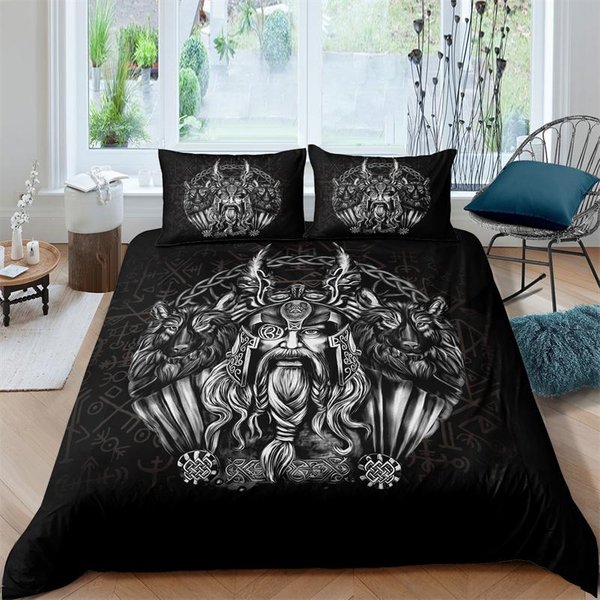 Cultura GermáNica NóRdica Vikinga Lobo Celta ColeccióN De Ropa De Cama NiñOs NiñAs TamañO Twin Queen Funda NóRdica Funda De Almohada Cama NiñOs Adulto EU Single(135X200Cm)-image