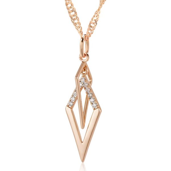 Collar Colgante Rombo Hueco Brillante De Moda Para Mujeres Circonita Natural Inusual Color Oro Rosa JoyeríA Fina Diaria Beige-image