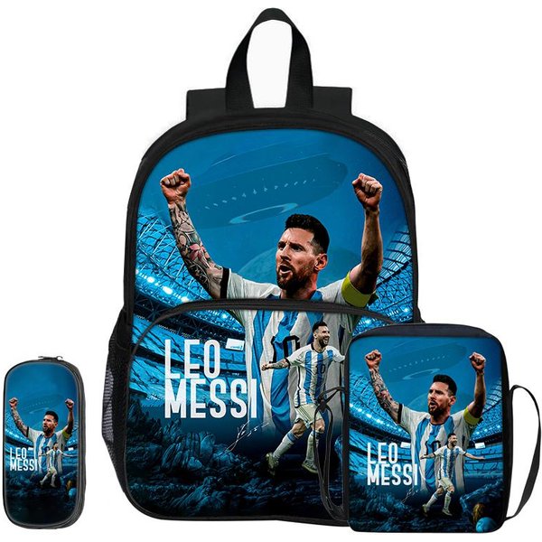 Set De 3 Piezas M-Messi Con Mochila De Bolsillo Frontal Bolsos De Hombro Deportivos De FúTbol Estuche Para LáPices Estrella De FúTbol Mochilas Escolares Para Estudiantes Rucksack-image