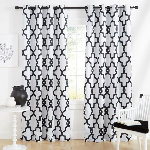 Nueva Cortina De Alto Sombreo Moderna Rombos Blanco Y Negro Con Varios Estampados Sala De Estar Drapeado Grueso Opaco Diferentes Colores W55 X H120Cm X 2&Grommet Top-image