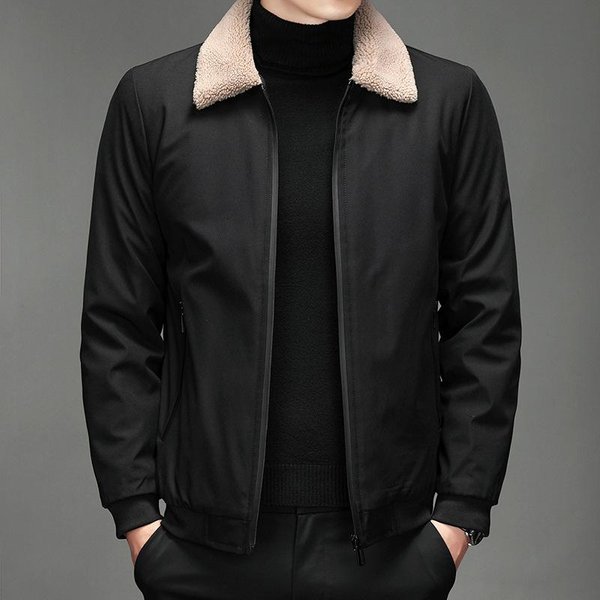 Ropa De AlgodóN CáLida Engrosada De Invierno Chaqueta Casual De Negocios Para JóVenes Y De Mediana Edad Solapa Cuello De Piel Top VersáTil 5XL Black-image