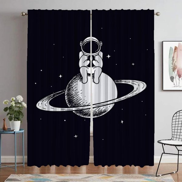 Cortina Opaca Con Estampado De Astronauta Para HabitacióN 2 Paneles DecoracióN De Halloween Cortinas Elegantes Para HabitacióN Estores ParticióN Sala De Estar Cocina W60Xh90Cmx2Pcs-Cl-image