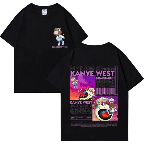 Kanye West Graduation Bear Dwustronny Nadruk T-Shirt MęSki Damski Moda Hip Hop Cool Tops KróTki RęKaw Unisex T-Shirty 72463 4XL-image