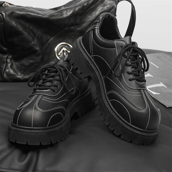 MęSkie Buty Derby Na Platformie Styl Brytyjski Gruba Podeszwa Buty Oxfordy Dla MężCzyzn Wysoka Jakość Modne Wygodne MęSkie Buty Outdoor 45 Czarny-image