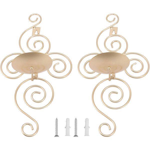 2 Juegos Portavelas De Pared Plegable Estilo Europeo Espiral Hierro Forjado Colgante De Pared Candelabro Beige-image