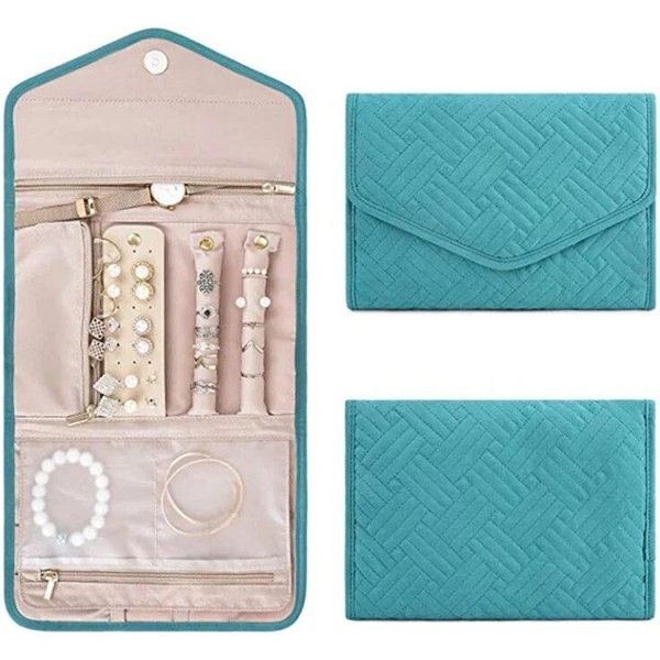 Bolsa De JoyeríA Plegable PortáTil Para Viaje Para Collar Pendientes Anillos Estuche Organizador De JoyeríA Bolsas De Almacenamiento Para Viaje Para Mujeres NiñAs Azul-image