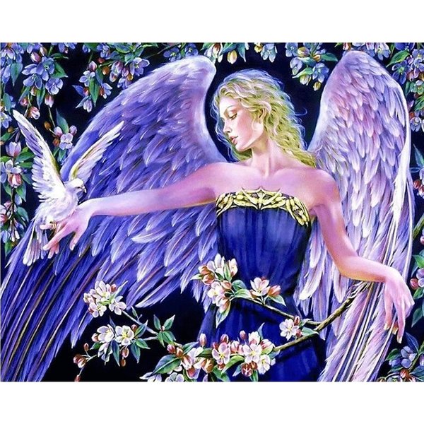 Pintura De Diamante Punto De Cruz Diamante Azul Hada Y Paloma Mosaico Costura Bordado De Diamantes 20X30CM-image