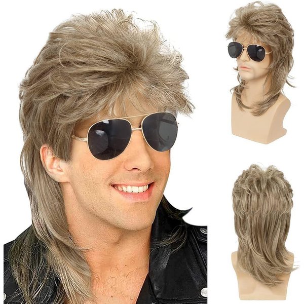 Pelucas Mullet Para Hombre SintéTicas AñOs 70 80 Disfraces Mens Negro Elegante Accesorio De Fiesta Cosplay Peluca De Pelo Beige-image