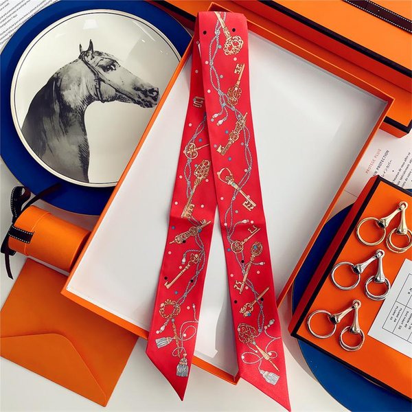 Jedwabna Wysokiej JakośCi Luksusowa Chusta Opaska Na GłOwę Opaska Do WłOsóW Foulard WstążKa Krawatka Zawiastka Cienkie Szaliki Akcesoria 5X85Cm Red-image