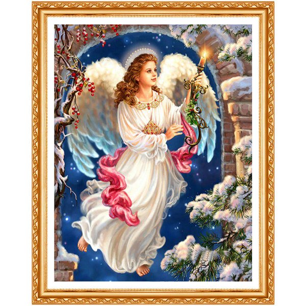 Malowanie Diamentami Religia WzóR WystróJ Domu, PełNy OkrąGłY Haft Diamentowy Anioł RobóTki, Diament 20X30CM Blue-image