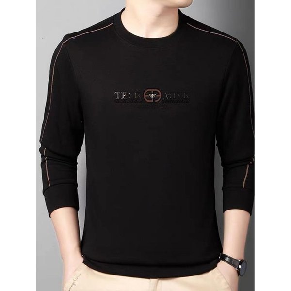 Camiseta De Manga Larga Para Hombre De OtoñO, Ropa De OtoñO Nueva, Cuello Redondo, Estampado De Diamantes Calientes, EláStica, Holgada, Fina, Para Llevar Debajo 4XL Black-image