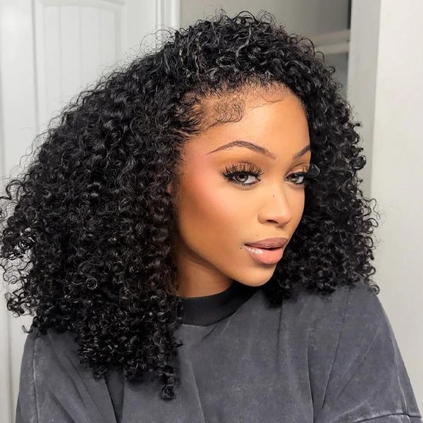 Pelucas De Cabello Humano Rizado Birmano De Densidad 300% Para Mujeres BrasileñO Sin Pegamento Rizado Kinky Peluca Mitad 3 EN 1 Pelucas 100% Cabello Humano En Oferta 18Inches&250 Density Brown-image