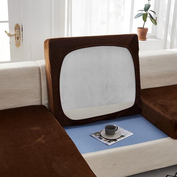 Funda Gruesa EláStica Para CojíN De Sofá Protector De Muebles Funda EláStica Para Asiento De Sofá Color SóLido 9 Colores Funda De Sofá De Sala De Estar De Alta Calidad Backrest Cover Café-image