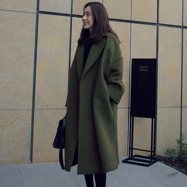 Abrigo De Lana Para Mujer OtoñO E Invierno Abrigo De Lana Grueso Suelto De Largo Medio Delgado Y VersáTil 2XL Negro-image