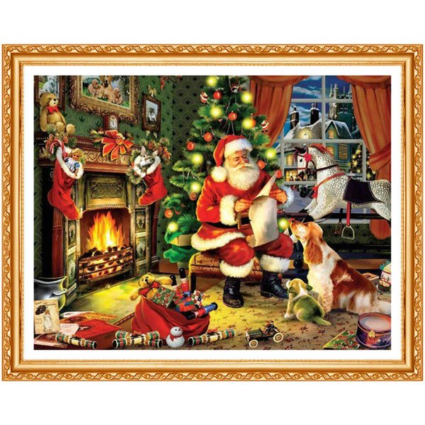 Pintura De Diamantes DIY 5D De Taladro Redondo Completo Navidad Papá Noel Bordado 3D Punto De Cruz DecoracióN 20X30CM-image
