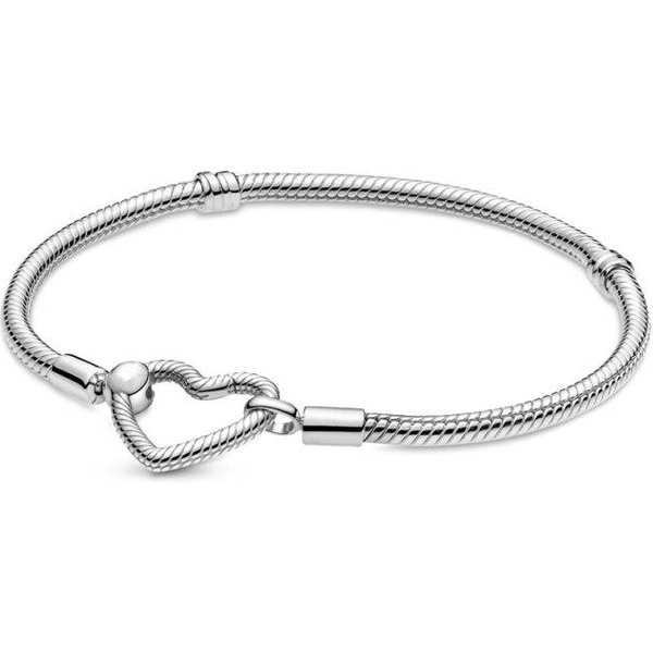 100% Plata De Ley 925 Moments CorazóN Doble Cierre Pulsera De Cadena De Serpiente Ajuste Europa Brazalete Cuenta Encanto JoyeríA 20Cm White-image