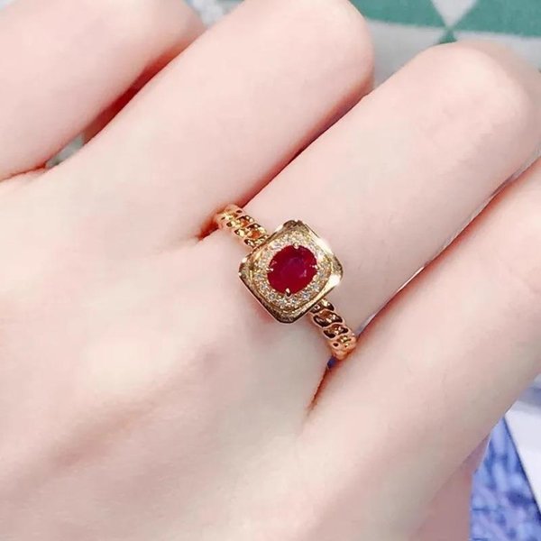 Anillos Cuadrados De Piedra Preciosa Roja Creativos De Alta Calidad Para Mujer Retro Y Simplicidad DiseñO De Cadenas Anillo JoyeríA De Fiesta De Banquete Regalo Resizable Beige-image