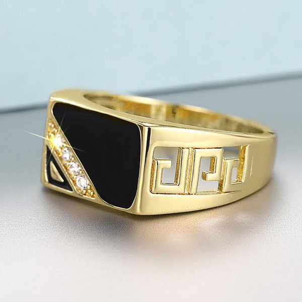 Huitan Moda Dama Anillo De Dedo Color Oro Accesorios Esmalte Gota Negro Circonita Brillante Alianza De Boda DiseñO Calado JoyeríA 10-image