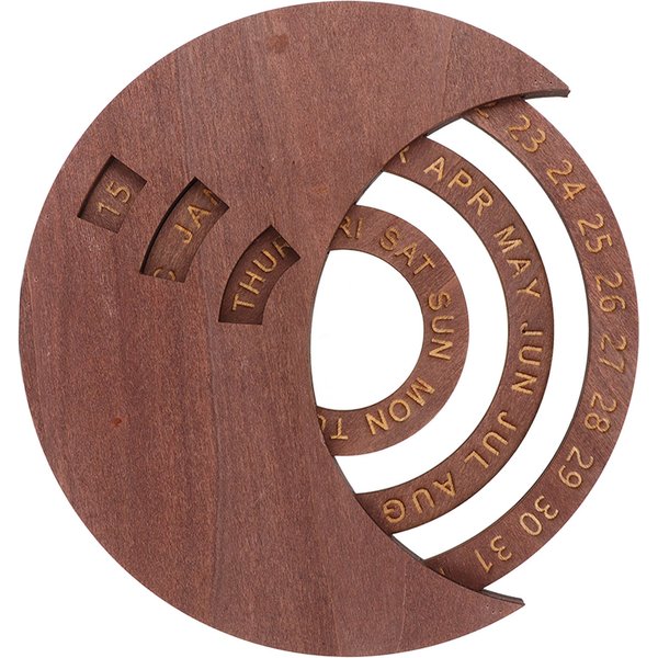 Calendario De Disco De Madera MarróN Oscuro Disco Giratorio Madera Natural Estilo Vintage Calendario Perpetuo De Madera Para Hogar Oficina Dormitorio-image