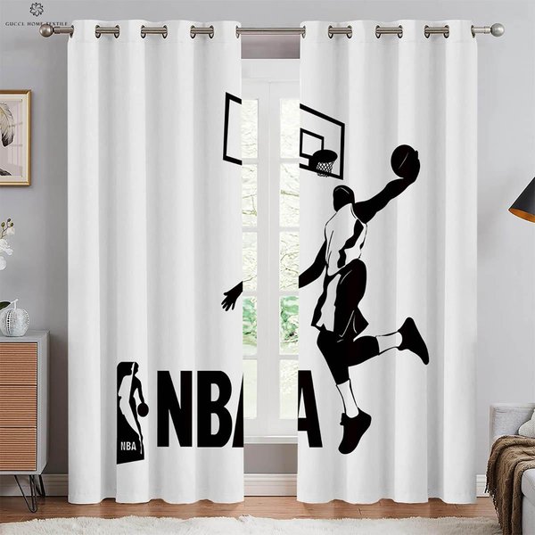 2 Piezas Cortinas Impresas En 3D De Baloncesto De Llama Lavables A MáQuina Dormitorio Sala De Estar Cocina Club Cortinas Decorativas W50Xh130(Cm)X2Pcs&Grommet Top-image