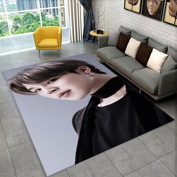 Kpop B-BTS Jimin Dywanik Star Carpet Do Pokoju Zabaw Sypialni Salonu Kanapy Wystroju Domu, Dywanik Dla Dzieci Mata PodłOgowa AntypośLizgowa Prezent 40X60Cm Gray-image