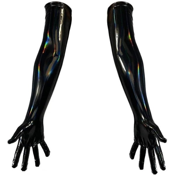 Czarne RęKawiczki Ze Sztucznej SkóRy PU Seksowne BłYszcząCe Punkowe DłUgie RęKawiczki Role Play RęKawiczki PięCiopalcowe Akcesorium Cosplay XL Black-image