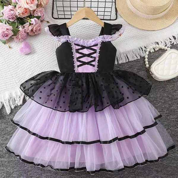 Vestido Nuevo Para NiñA Vestido Esponjoso De Vampiro Para NiñAs NiñOs Malla Vestido De Princesa Morado Ropa Genial Vestido De Disfraz De Carnaval Lolita 120Cm Black-image