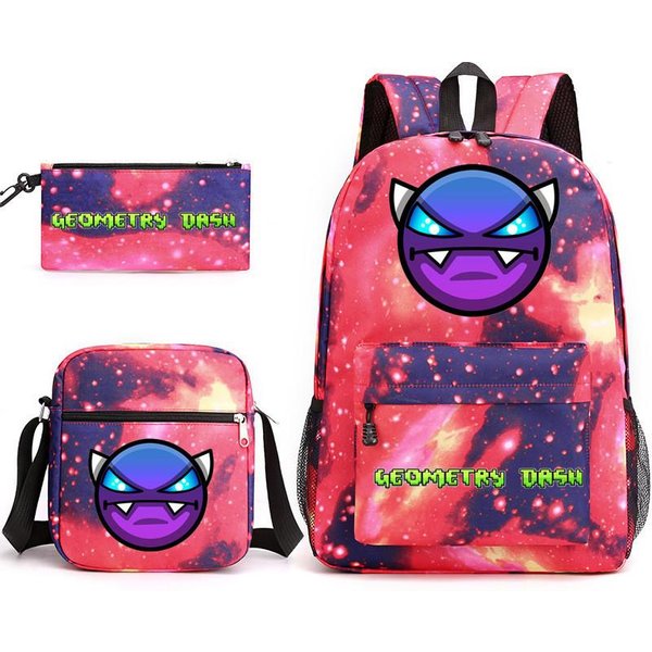 Geometryczna Geometrydash 3 Szt. Torba Szkolna Dla ChłOpcóW I DziewcząT Campus PióRnik Torba PłóCienna 3-Piece Set (Backpack + Satchel + Pencil Case)-image