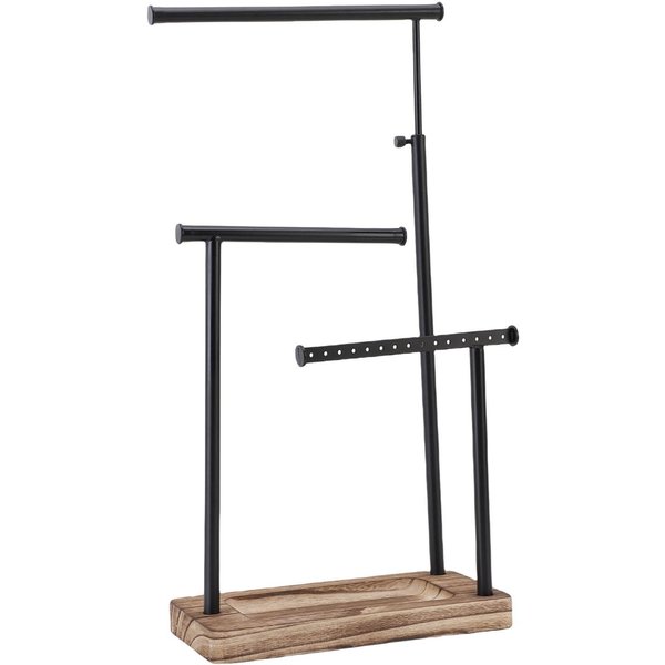 Soporte Organizador De JoyeríA De 3 Niveles De Metal Extensible Para Collares, Exhibidor Con Base De Madera Para Pendientes, Pulseras, Anillos-image