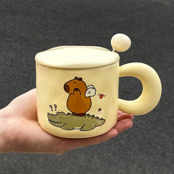 Kubek Ceramiczny Kapibara Z Pokrywką Na Prezent Urodzinowy Dla Najlepszej PrzyjaciółKi, Praktyczny Kubek, PamiąTka, PudełKo Prezentowe 401-500Ml-image