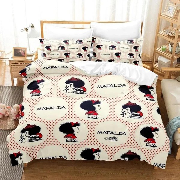 Juego De Cama Con Estampado 3D De Mafalda, Funda De EdredóN, Funda De Almohada, EdredóN TamañO King Y Queen, Juego De Cama Para NiñOs Y Adultos 70X133Cm 2Pcs-image