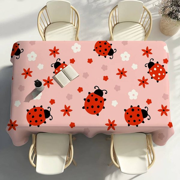 Mantel De Mesa Con Mariquita Animal DecoracióN De Fiesta Comedor Hogar Cocina Patios Mantel Impermeable A Prueba De Manchas 120X140Cm-image