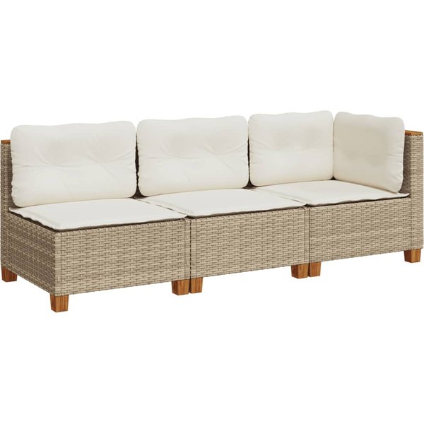 Sofá De JardíN Con Cojines 3 Plazas Beige PolirratáN-image