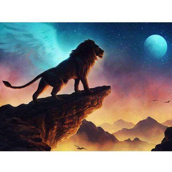 Pintura De Diamantes Animales LeóN Imagen De Mosaico De Diamantes De ImitacióN Bordado De Diamantes Redondos Completos 20X30CM-image