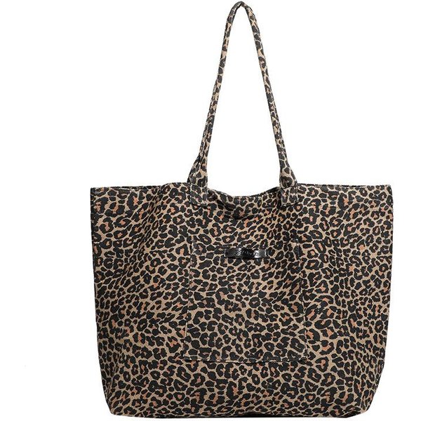 Bolso Lienzo Estampado Leopardo Bolso Niche Lazy Para El Hombro Bolso Tote Para Viajar Dama Black-image