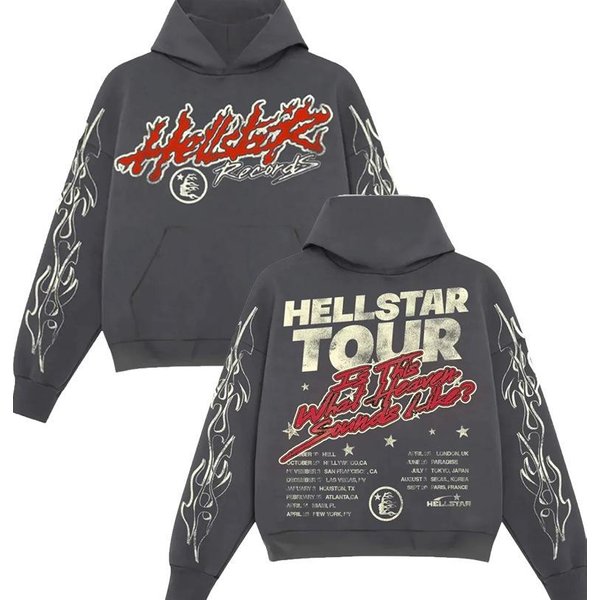 2026 Bluza Hell Star Bluza Y2K Street Punk Harajuku Oversize Unisex Hip Hop Bluza Z Kapturem S Szary-image