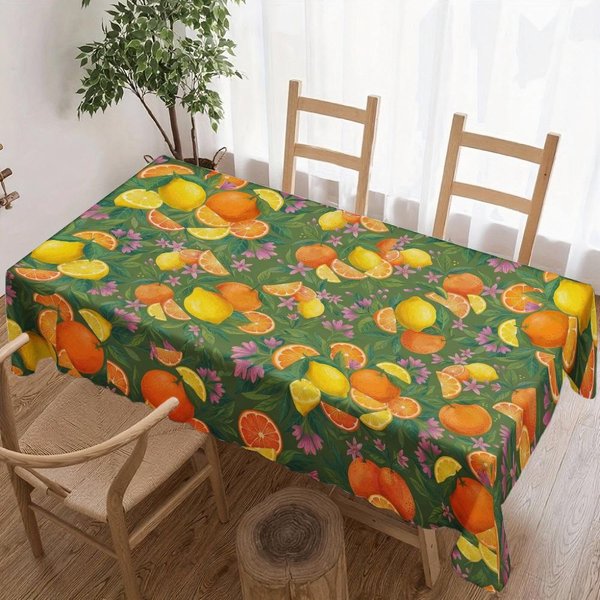 ProstokąTny Obrus Z Wzorem OwocóW Do Dekoracji StołU Kuchnia Jadalnia Wodoodporny Wielokrotnego UżYtku Obrus Na StołY WewnąTrz Na ZewnąTrz 90X140Cm Gray-image