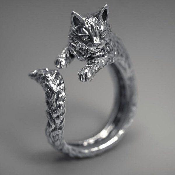 Anillo Abierto De Gatito De Dibujos Animados De AleacióN Negra Vintage Para Hombres Y Mujeres Personalidad Elegante Simple Anillo ArtesaníAs Adecuado Para Hombres Y Mujeres-image