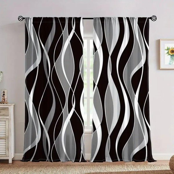 2 Szt. Abstrakcyjne Paski Czarne Czerwone Niebieskie Szare Linie Drukowane ZasłOny Okienne ZasłOny Na ZamóWienie Do Salonu Jadalni Sypialni 50W160H(Cm)X2Panel&Rod Pocket-image