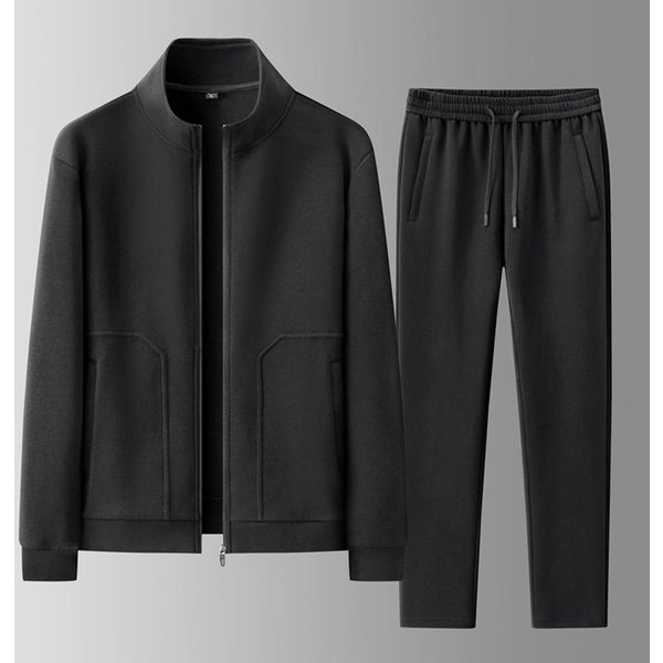 MęSki Wiosenno-Jesienny Zestaw Casual OddychająCy MęSki Outdoorowy Casualowy Sportowy Dres Bluza Spodnie MęSki Dres Kurtka+Spodnie Garnitur S Black-image