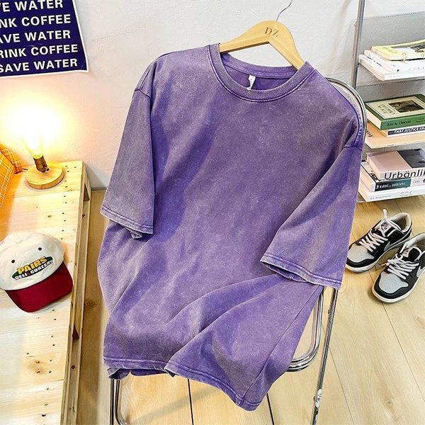 Camisetas De AlgodóN Lavadas Para Hombre, Camisetas Vintage Lisas, Camisetas Casuales Harajuku Retro De Manga Corta, Camisetas BáSicas Holgadas Con Cuello Redondo XXL Gray-image