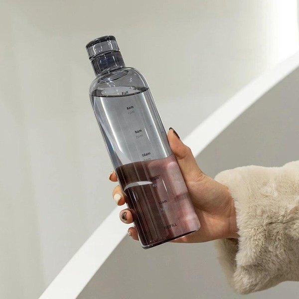 Najnowszy Kubek Na Wodę Sportowa Butelka Na Wodę Ze Skalą Czasu Para Plastikowy PrzenośNy Pojemnik Na Wodę AntypośLizgowa Butelka Na Wodę Na ZewnąTrz 500Ml Czarny-image