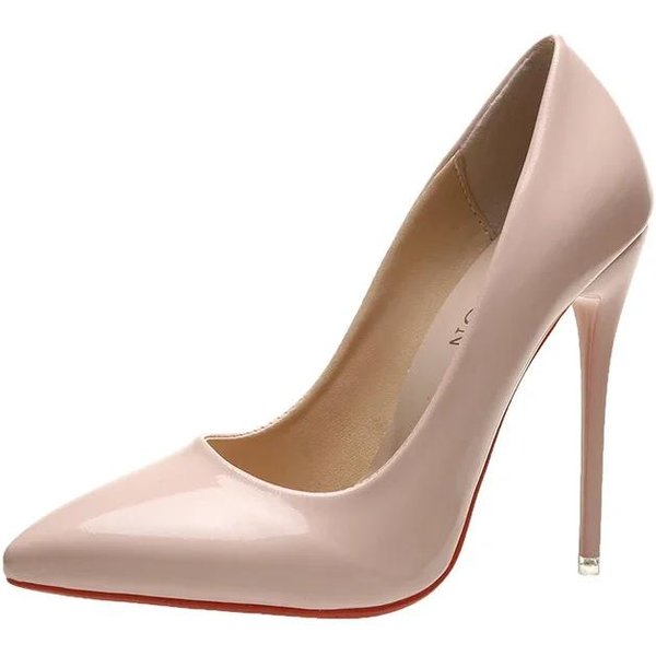 Damskie Buty Czerwone Wysokie Obcasy Seksowne Szpiczasty Nosek 12Cm CzółEnka Buty Do Sukni ŚLubnej Kolor Nude Czarny Czerwona Gumowa Podeszwa Wysokie Obcasy 43-image