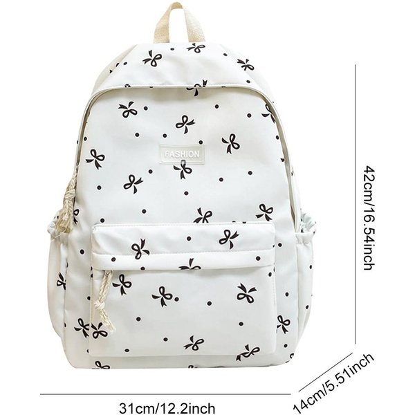 Mochila Escolar Estudiante Blanca Floral Bolsas Escolares Estampado Floral Mochila VersáTil Mochila Con Lazo Mochila Escolar Bolsa Para Acampar Al Aire Libre-image