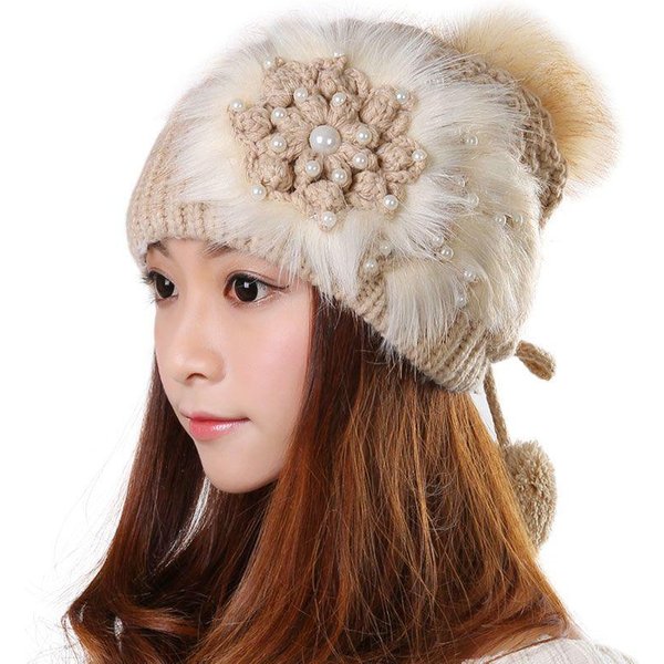 Sombrero De Lana Para Mujer Sombrero De Punto De Moda Para SeñOras Estudiante CáLido Lindo ProteccióN Para Las Orejas Invierno Sombrero CáLido Grueso Caqui-image